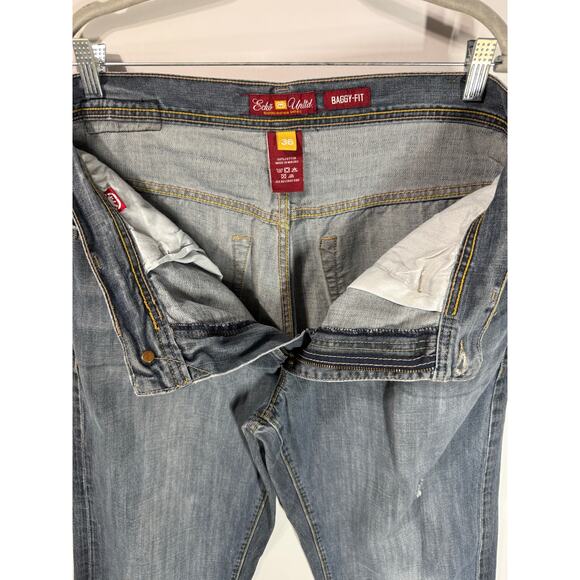 Ecko Unltd. Y2K Jeans Baggy Fit Distressed Dark Wash Skater Y2K Mens Size 36 - Picture 2 of 10